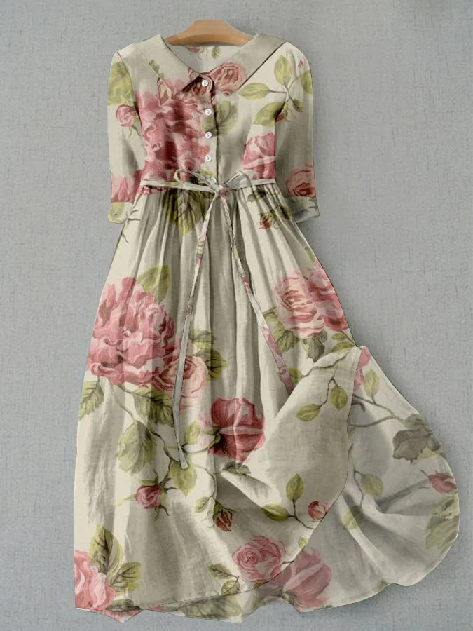 Marley™ | Vintage Lace-Up Waisted Floral Print Dress