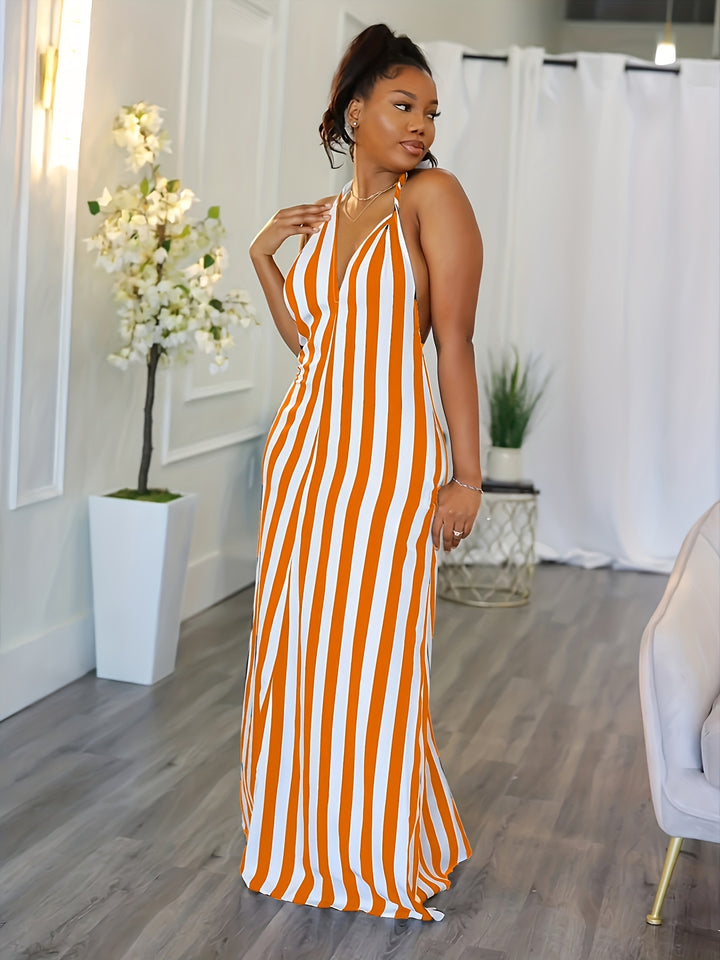 Phoebe™ | Striped V-Neck Halter Dress