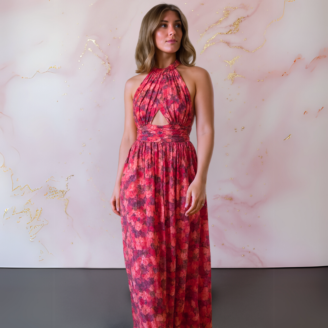 Vania™ | Elegant Floral Maxi Dress with Open Back