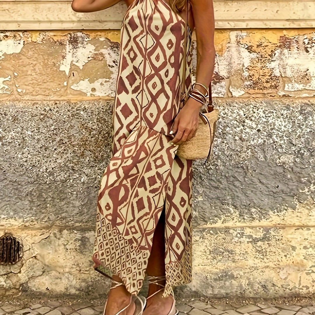 Amelia™ Geometric Print Halter Maxi Dress