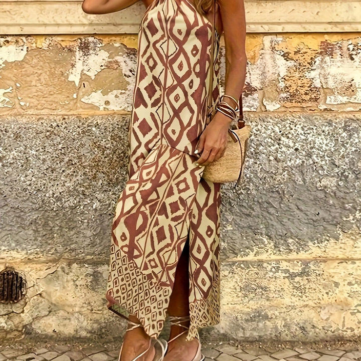 Amelia™ Geometric Print Halter Maxi Dress