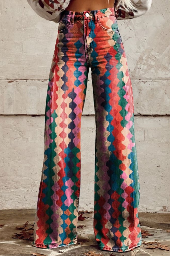Bonnie™ | Colorful Patterned Wide-Leg Jeans
