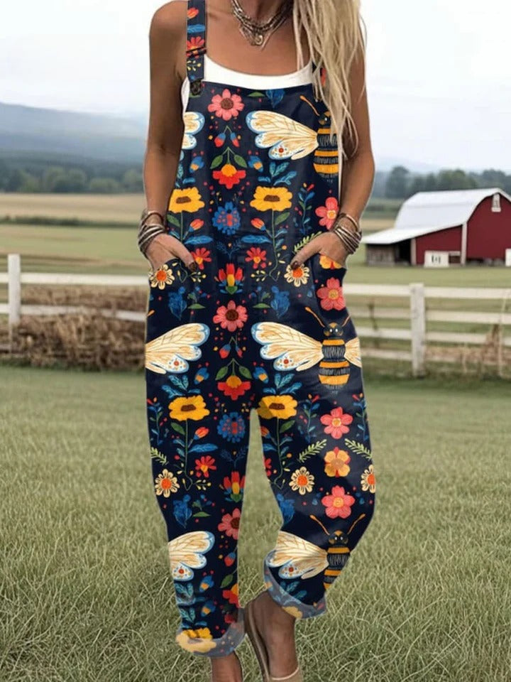 Edris™ | Flying Bees Embroidered Pattern Jumpsuit