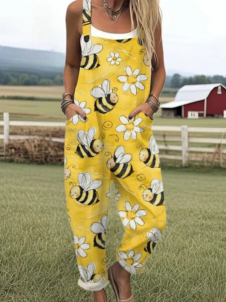 Edris™ | Flying Bees Embroidered Pattern Jumpsuit