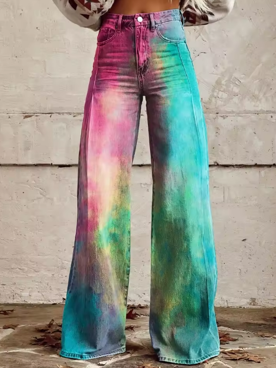 Zoey™ | Colorful Tie-Dye Wide-Leg Jeans