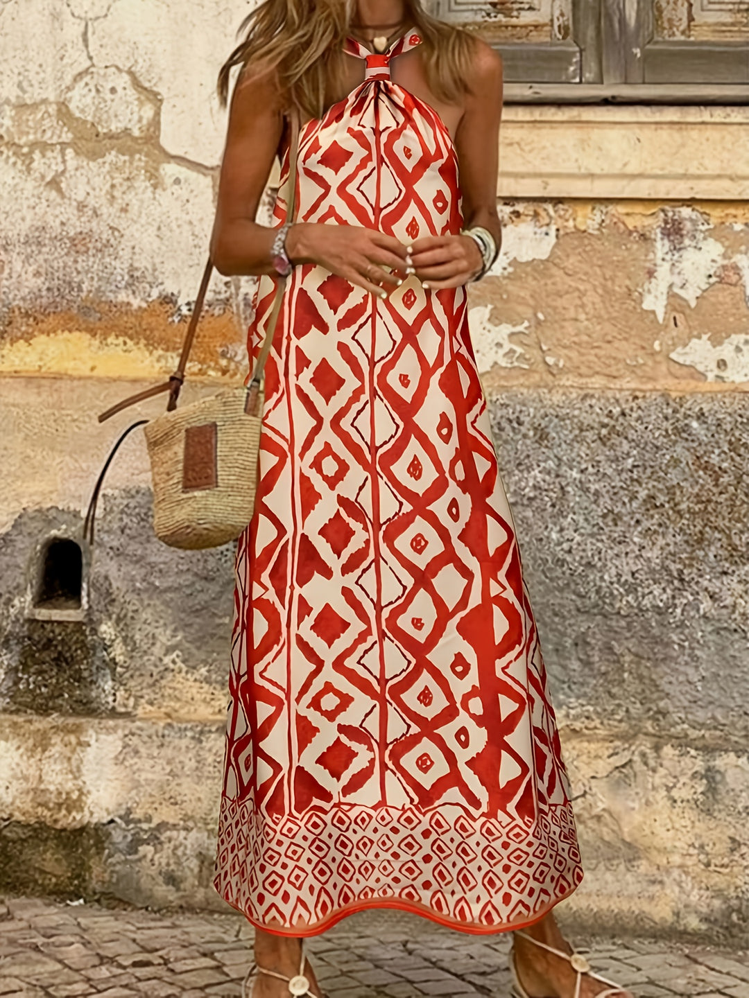 Amelia™ Geometric Print Halter Maxi Dress