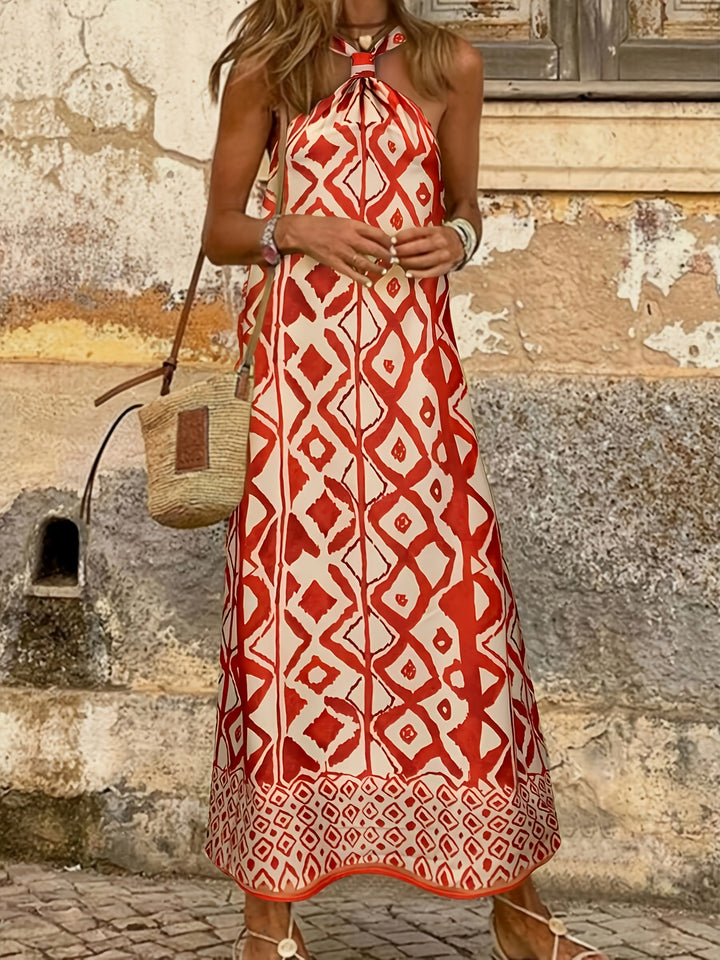 Amelia™ Geometric Print Halter Maxi Dress