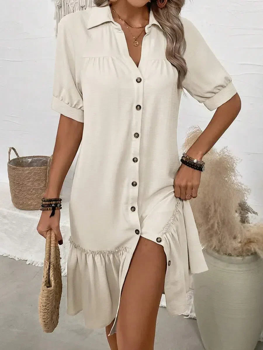 Emily™ | Button-Down Ruffle Hem Dress