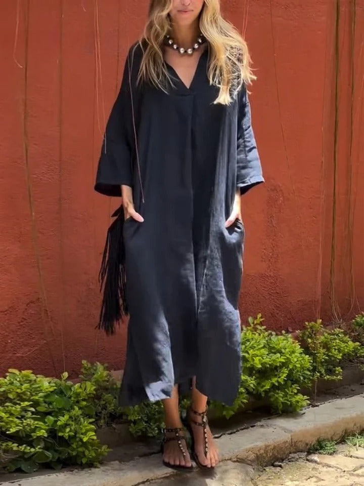 Ishael™ | V-Neck Long Loose Fit Dress