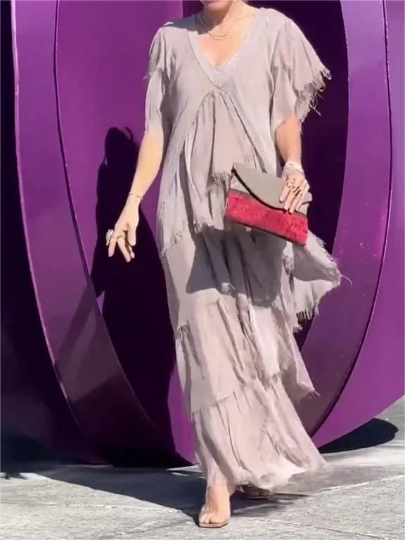 Blaise™ | Ruffled Short Sleeves V-Neck Maxi Dress