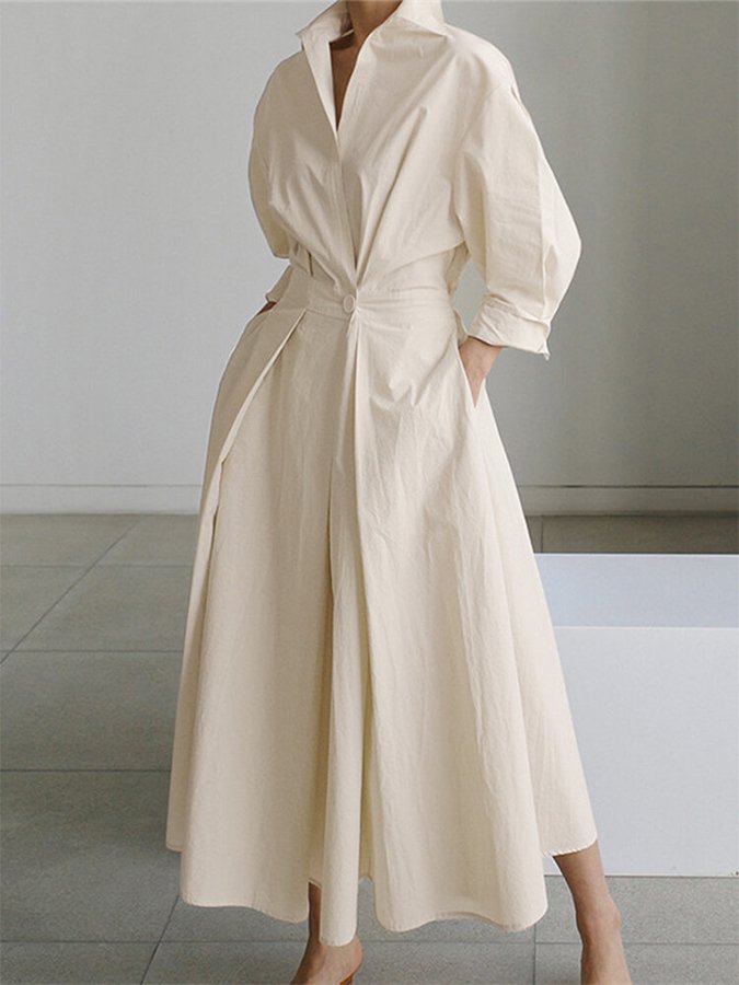 Clio™ | Chic Polo Collar A-Line Swing Dress
