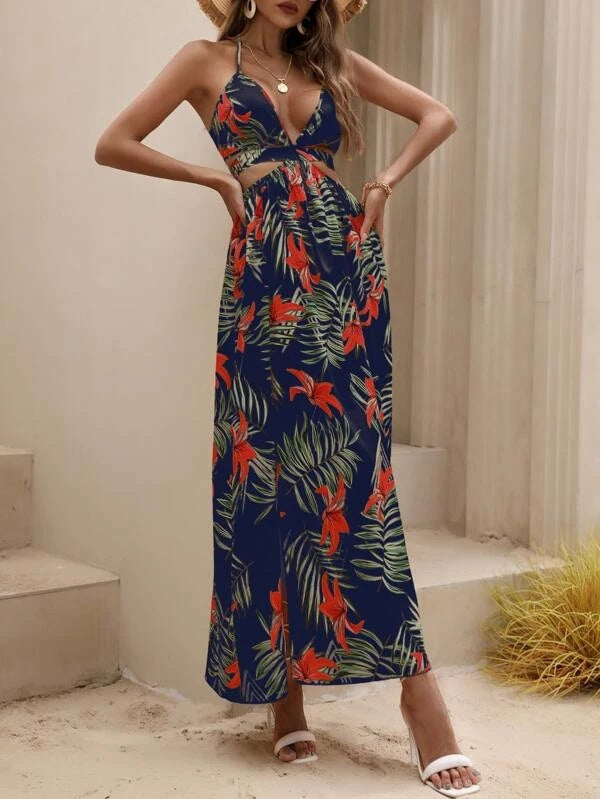 Aliza | Backless Collar Vented Dress