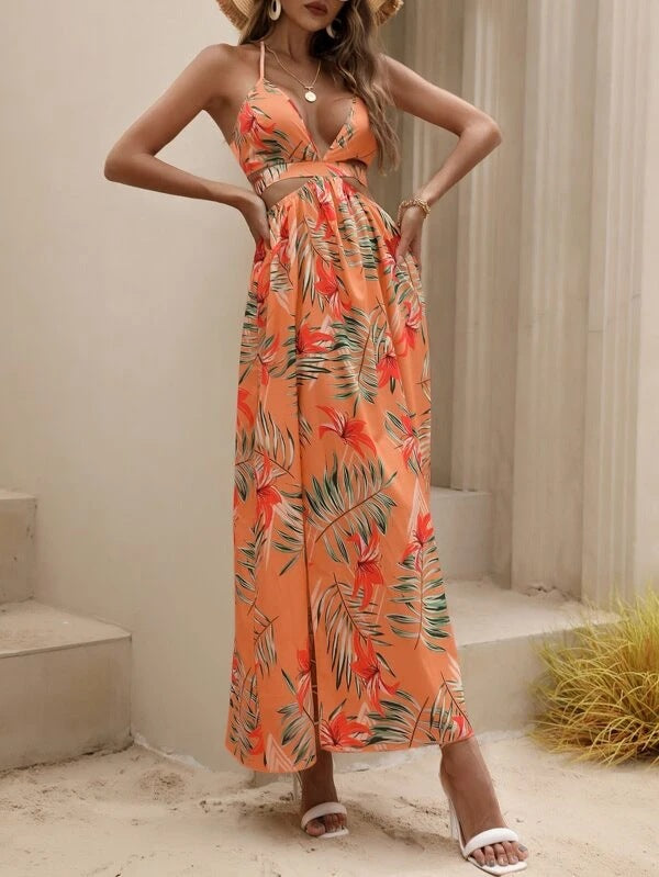 Aliza | Backless Collar Vented Dress