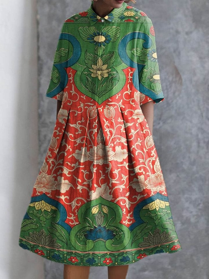 Melinda™ | Vintage Cotton Dress with Elegant Floral Print