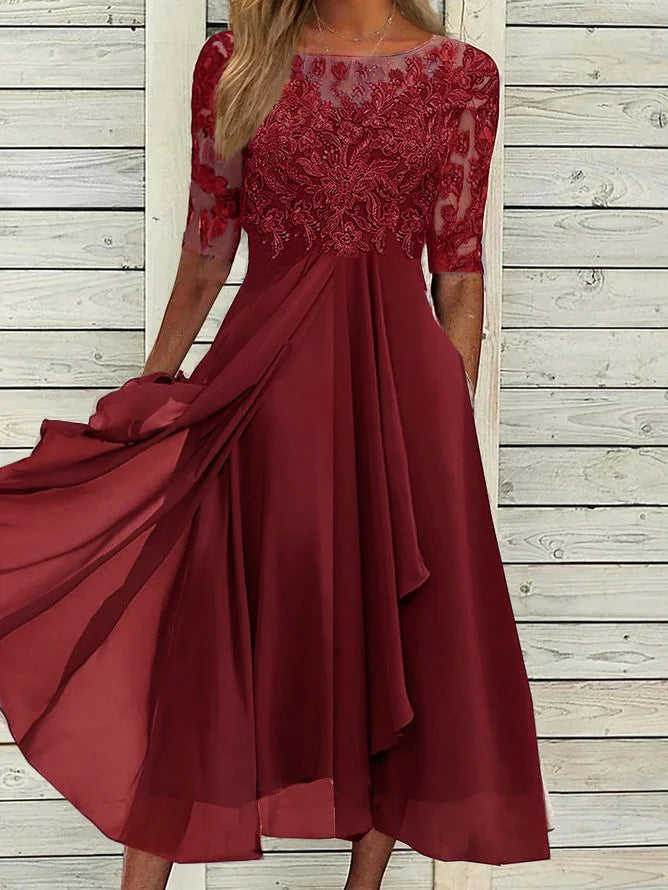 Vienna™ | Lace Sleeve Midi Dress