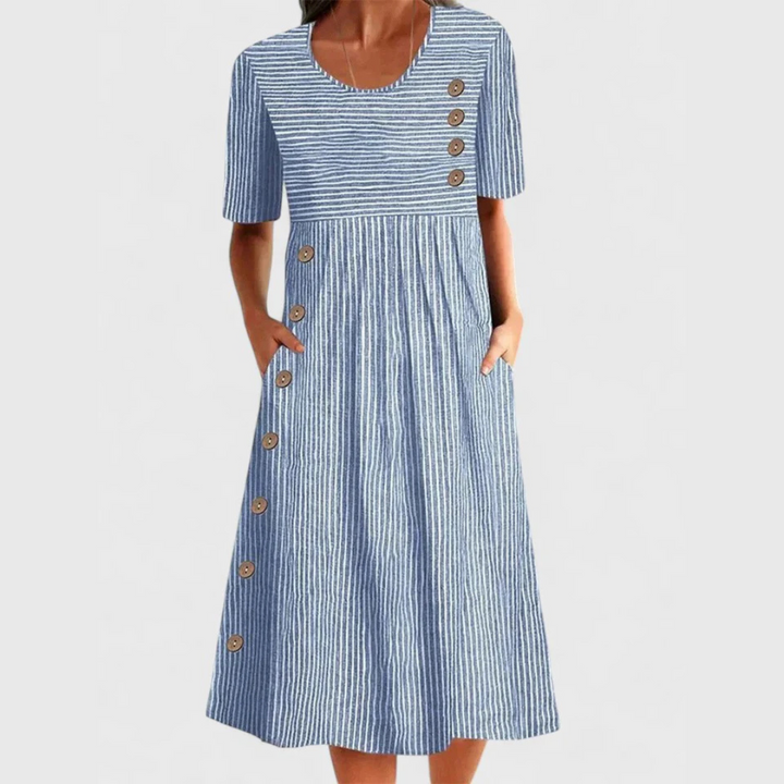 Natasha™ | Striped Button-Front Midi Dress