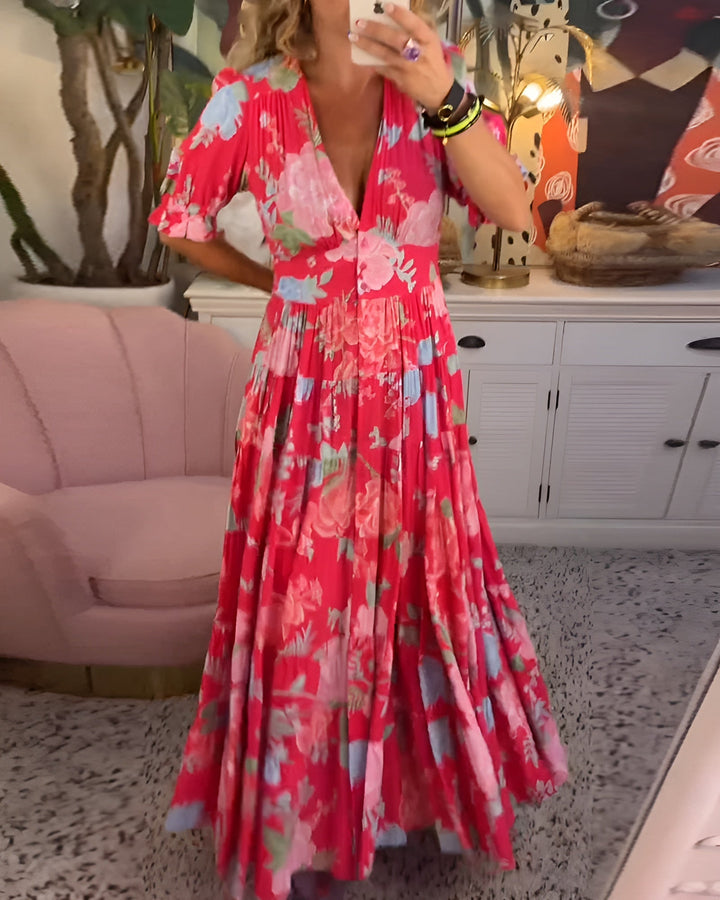 Amélie – Floral Print V-Neck Pocket Dress