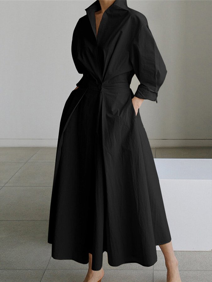 Clio™ | Chic Polo Collar A-Line Swing Dress