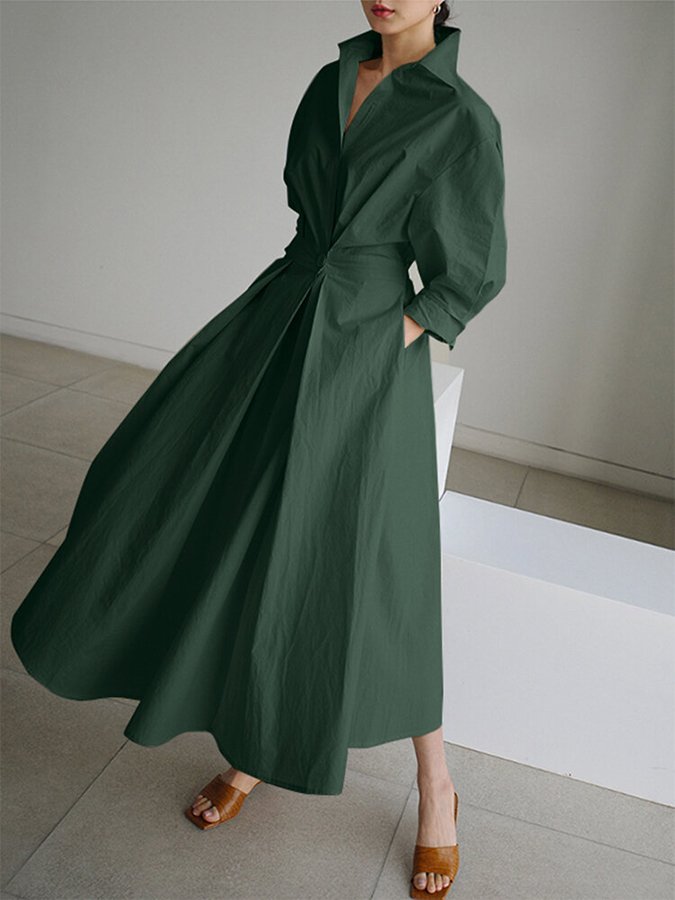 Clio™ | Chic Polo Collar A-Line Swing Dress