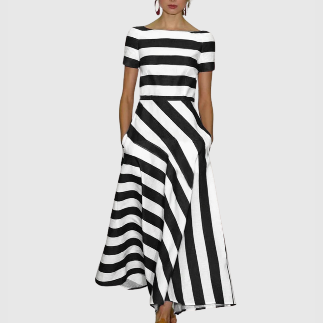 Madeline™ | Striped Off-Shoulder Maxi Dress