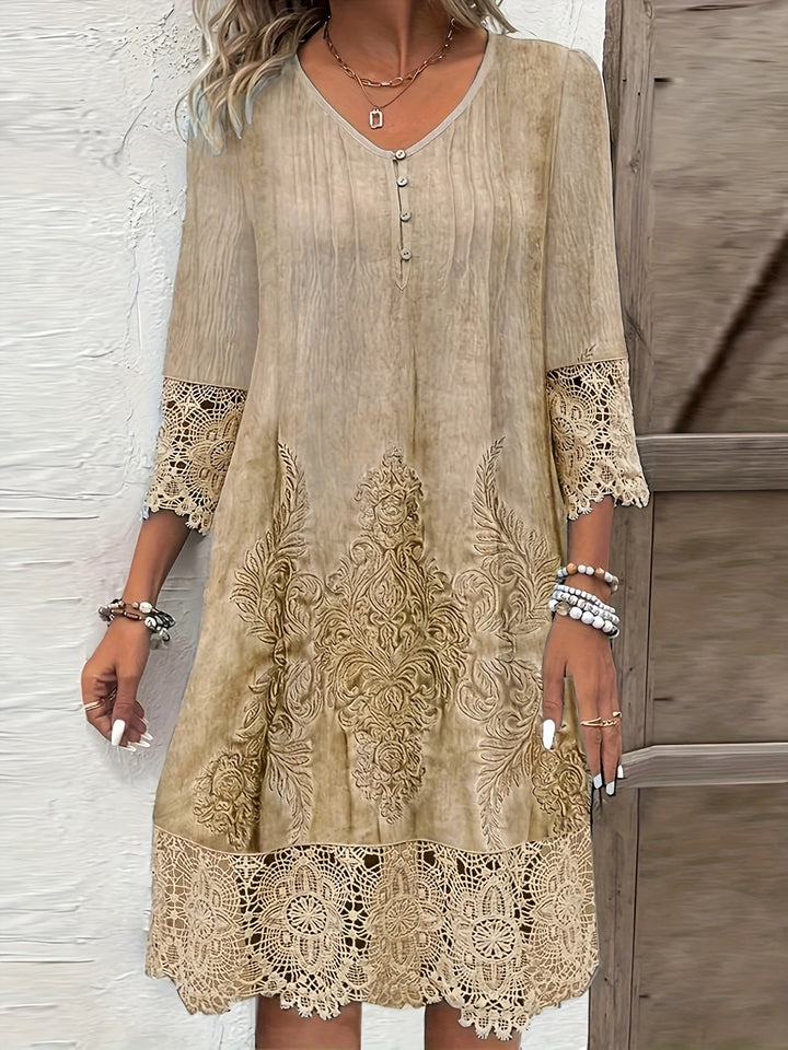 Connie™ | Lace Trim V-Neck Dress
