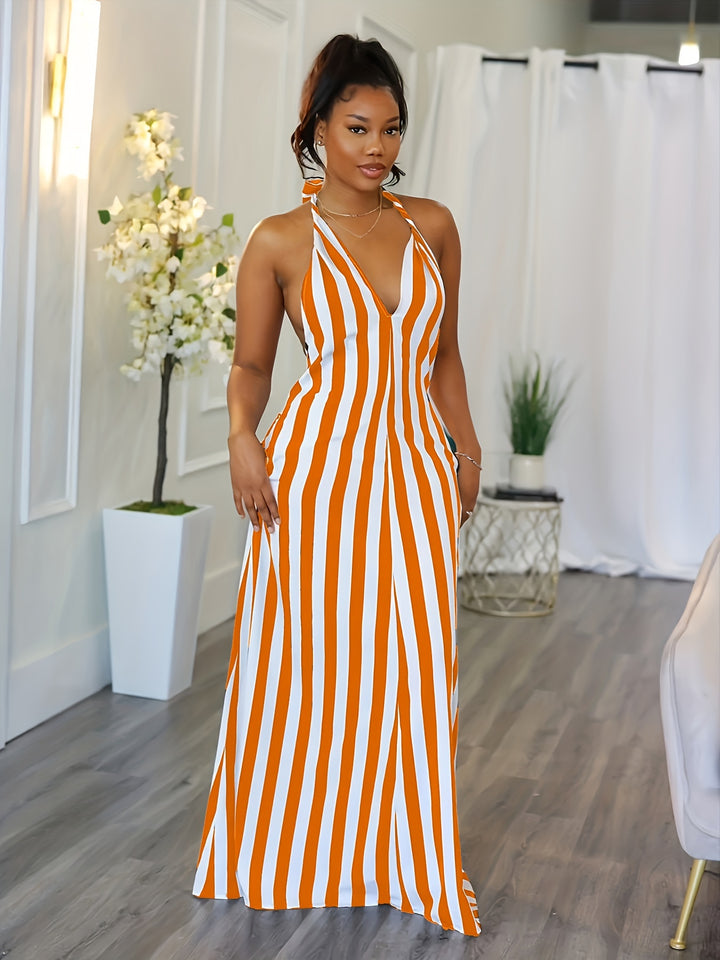 Phoebe™ | Striped V-Neck Halter Dress