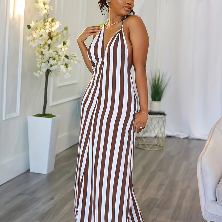 Phoebe™ | Striped V-Neck Halter Dress