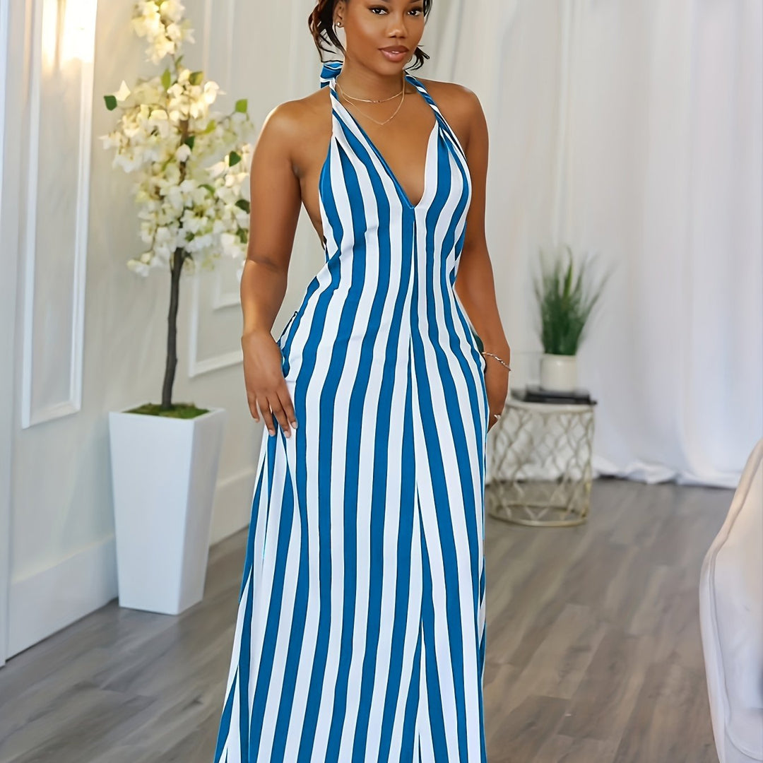 Phoebe™ | Striped V-Neck Halter Dress