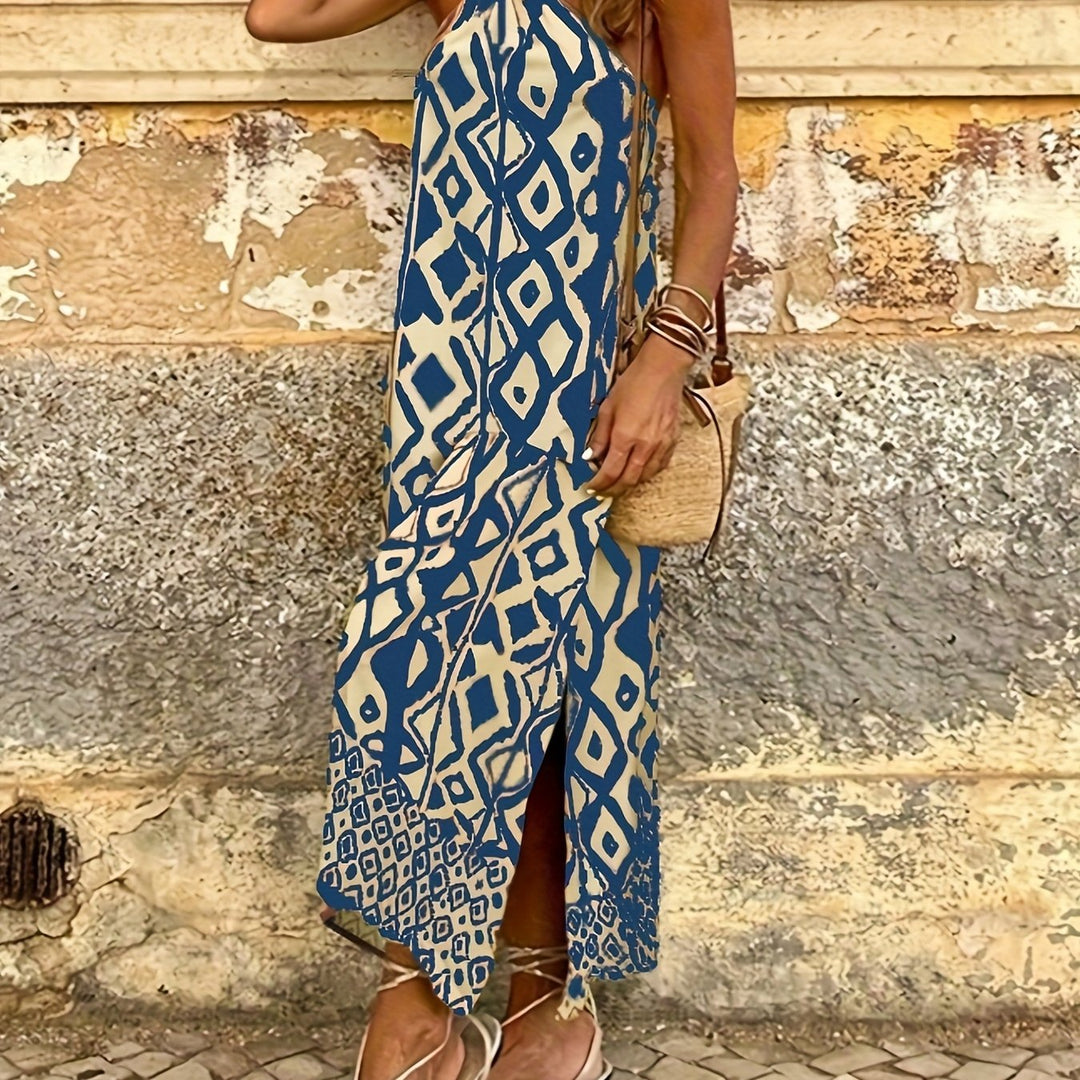 Amelia™ Geometric Print Halter Maxi Dress