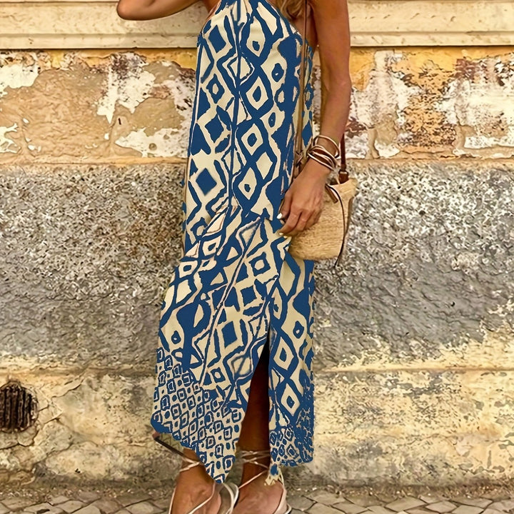 Amelia™ Geometric Print Halter Maxi Dress