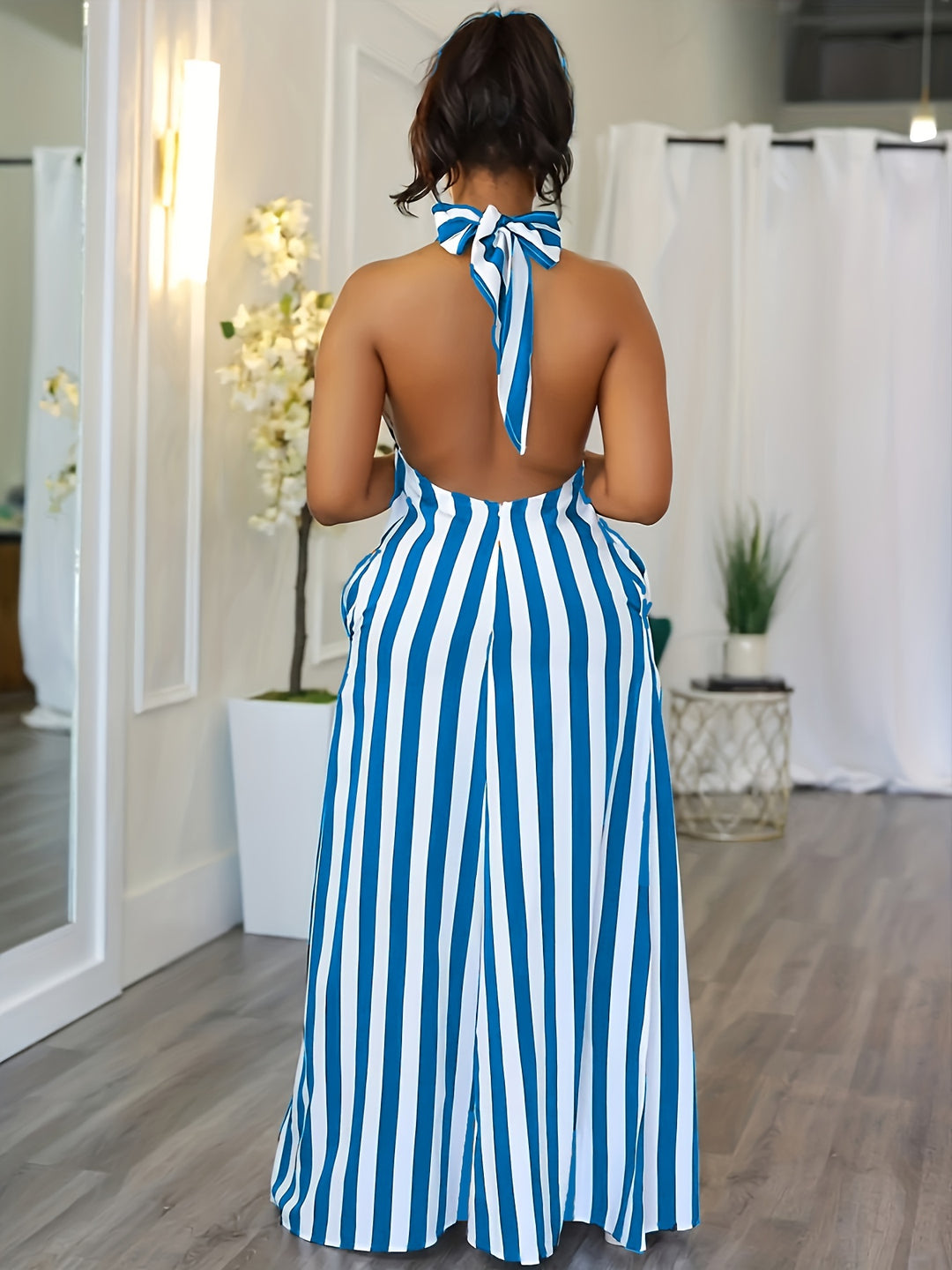 Phoebe™ | Striped V-Neck Halter Dress