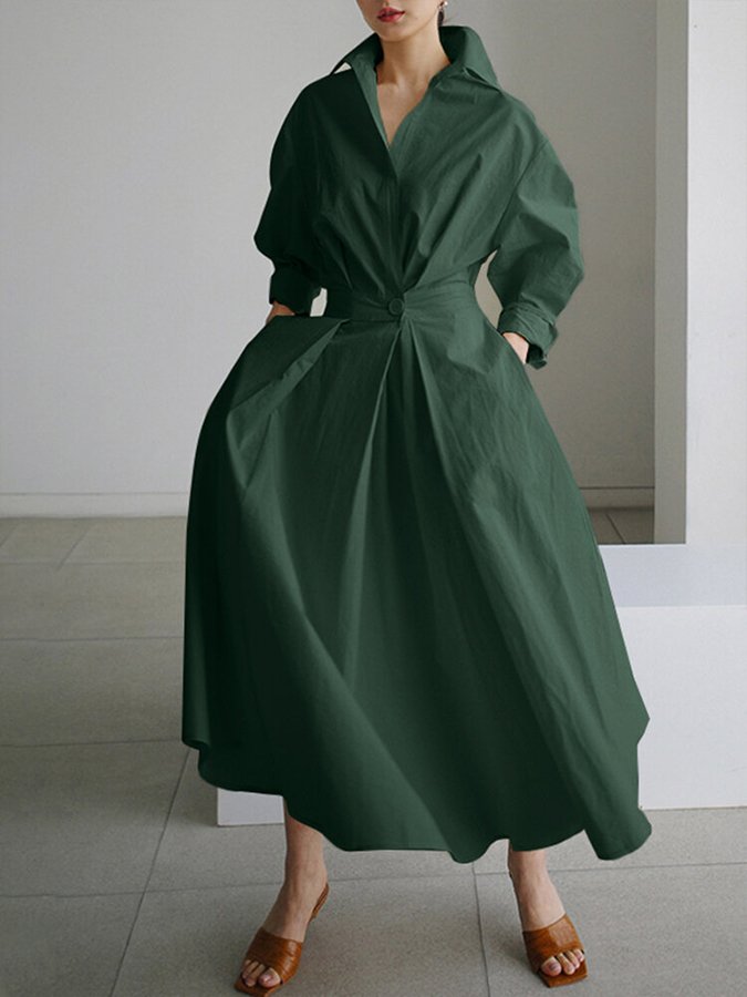 Clio™ | Chic Polo Collar A-Line Swing Dress