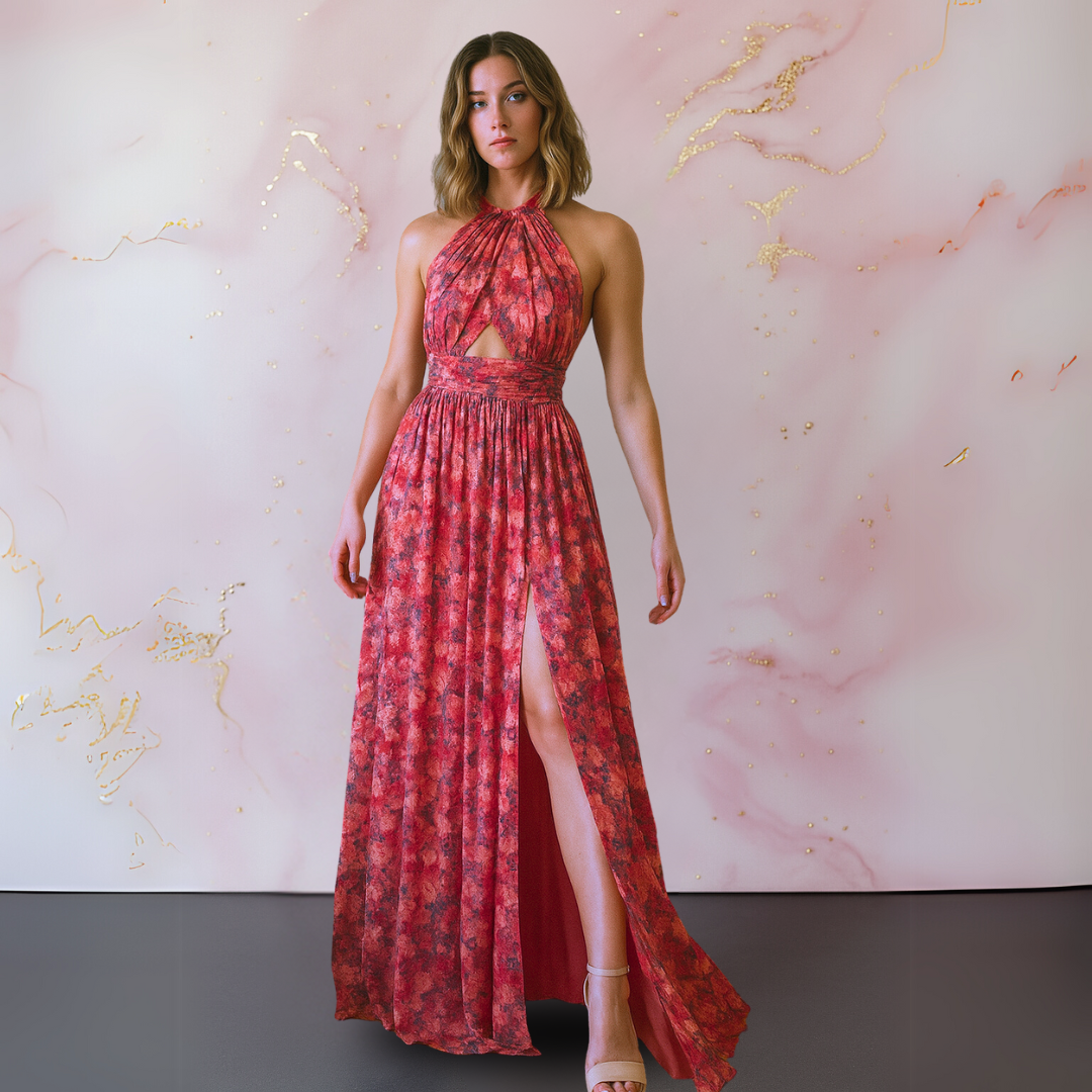 Vania™ | Elegant Floral Maxi Dress with Open Back