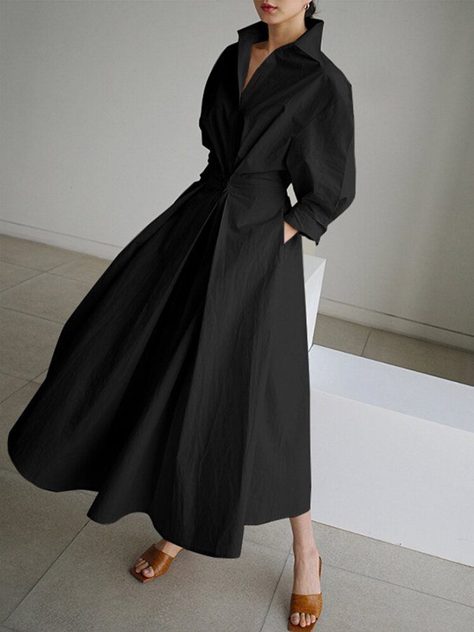 Clio™ | Chic Polo Collar A-Line Swing Dress