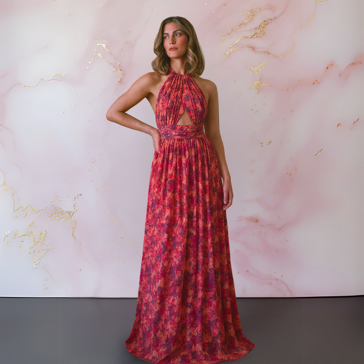 Vania™ | Elegant Floral Maxi Dress with Open Back