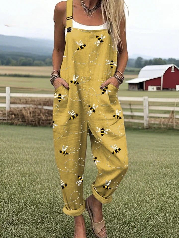 Edris™ | Flying Bees Embroidered Pattern Jumpsuit
