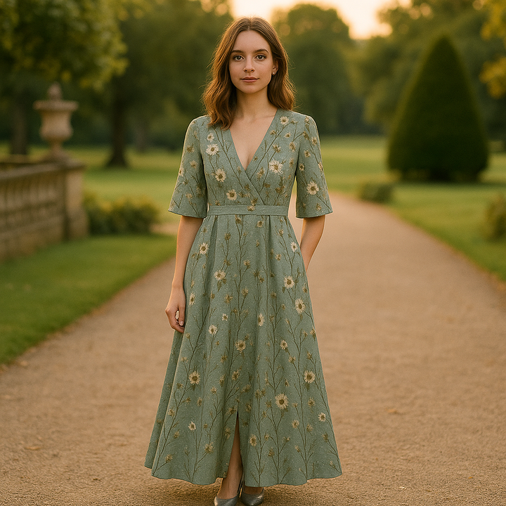 Georgia™ | Elegant V-Neck Belted Boho Dress