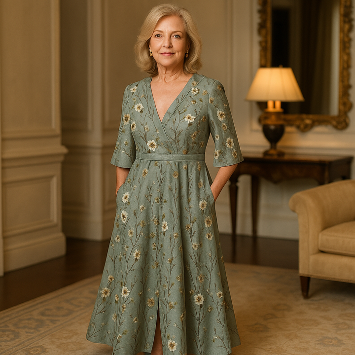 Georgia™ | Elegant V-Neck Belted Boho Dress