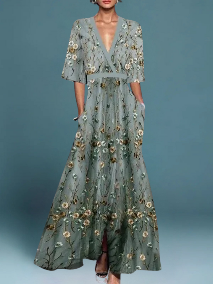 Georgia™ | Elegant V-Neck Belted Boho Dress