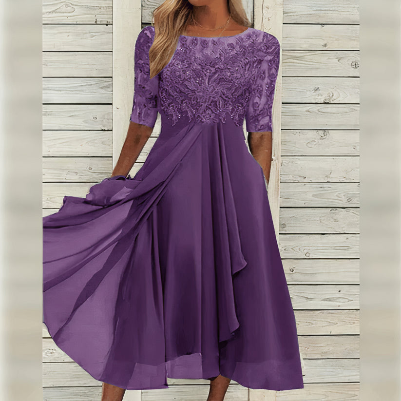 Vienna™ | Lace Sleeve Midi Dress