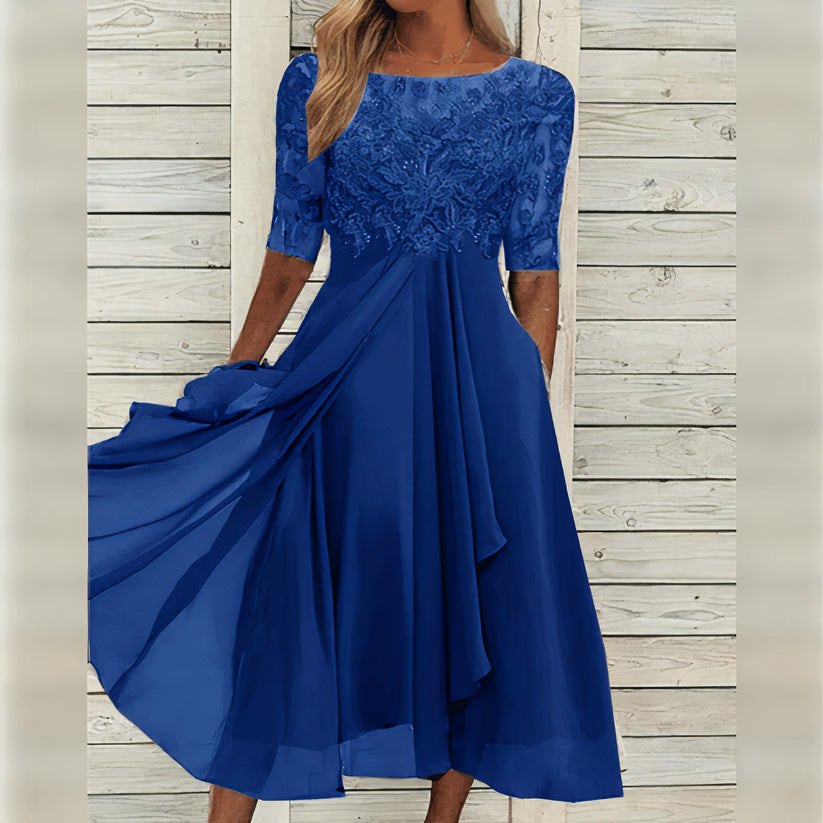 Vienna™ | Lace Sleeve Midi Dress