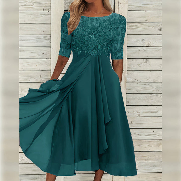 Vienna™ | Lace Sleeve Midi Dress