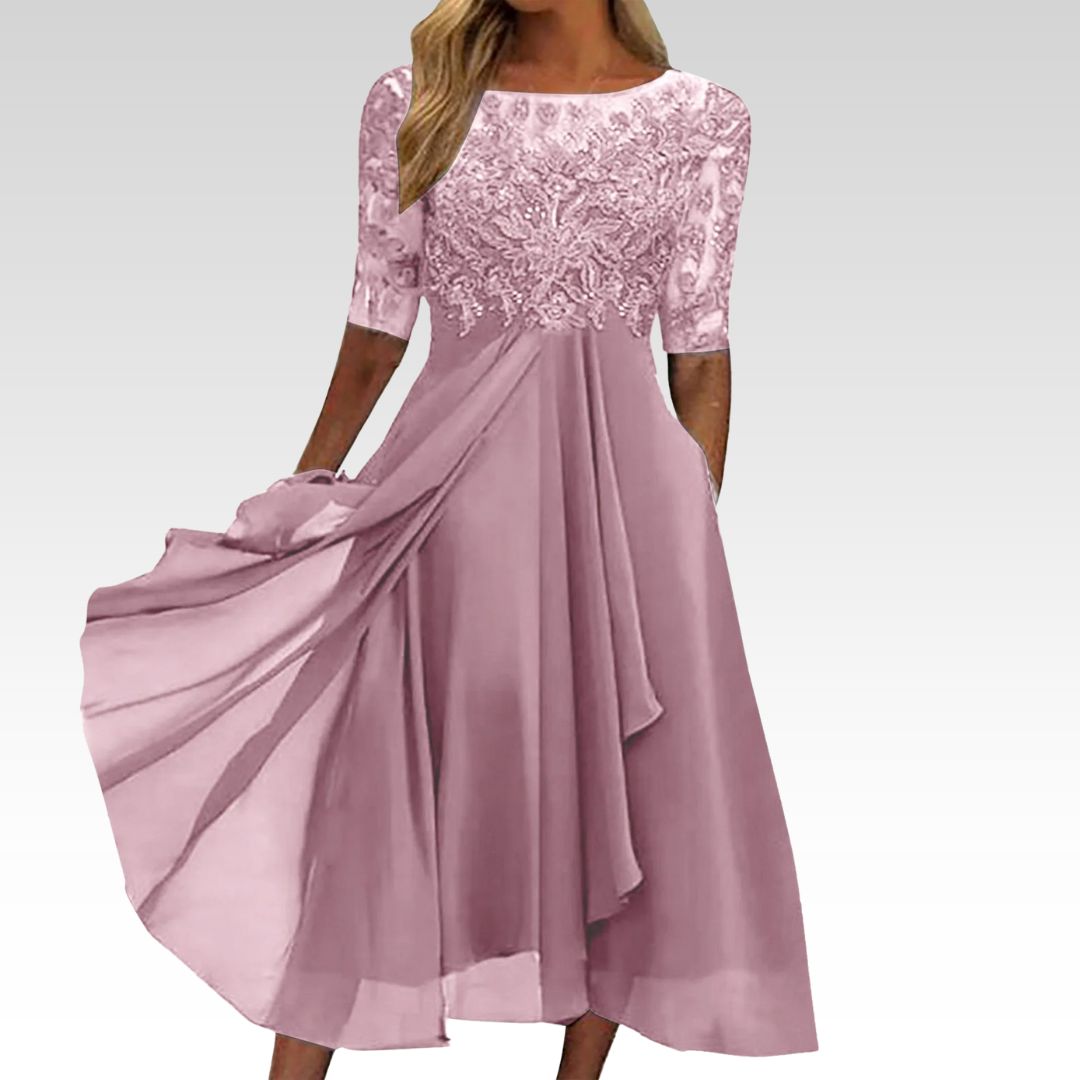 Vienna™ | Lace Sleeve Midi Dress