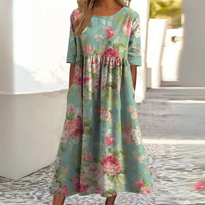 Mandy™ | Floral Midi Dress with Effortless Tummy Coverage