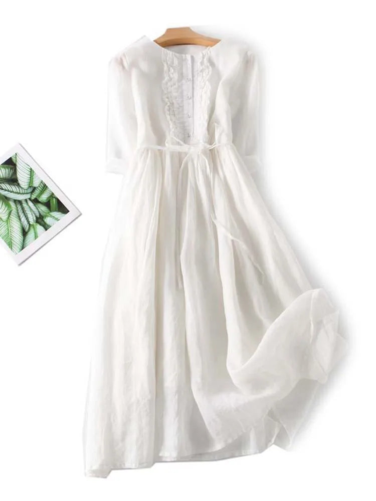 Arya™ | Women's Art Retro Round Neck Lace Up Waist Dress