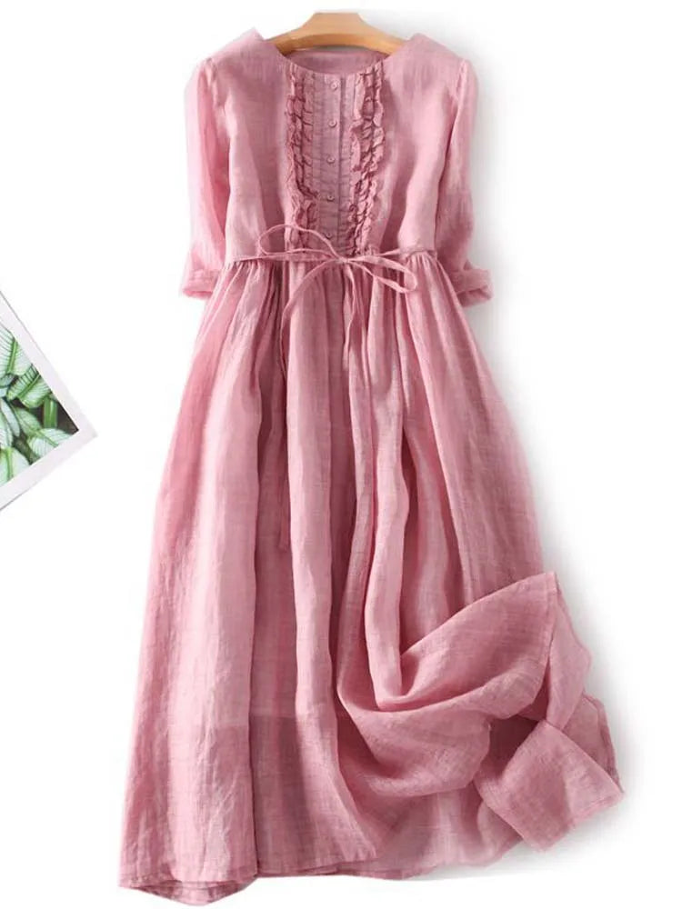 Arya™ | Women's Art Retro Round Neck Lace Up Waist Dress