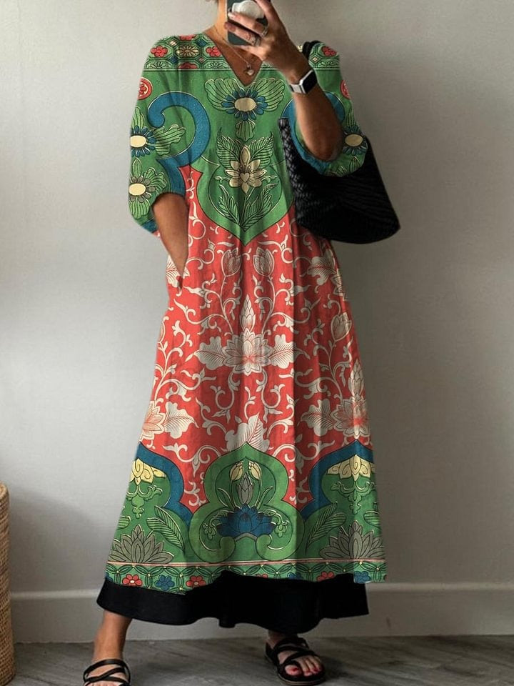 Melinda™ | Vintage Cotton Dress with Elegant Floral Print