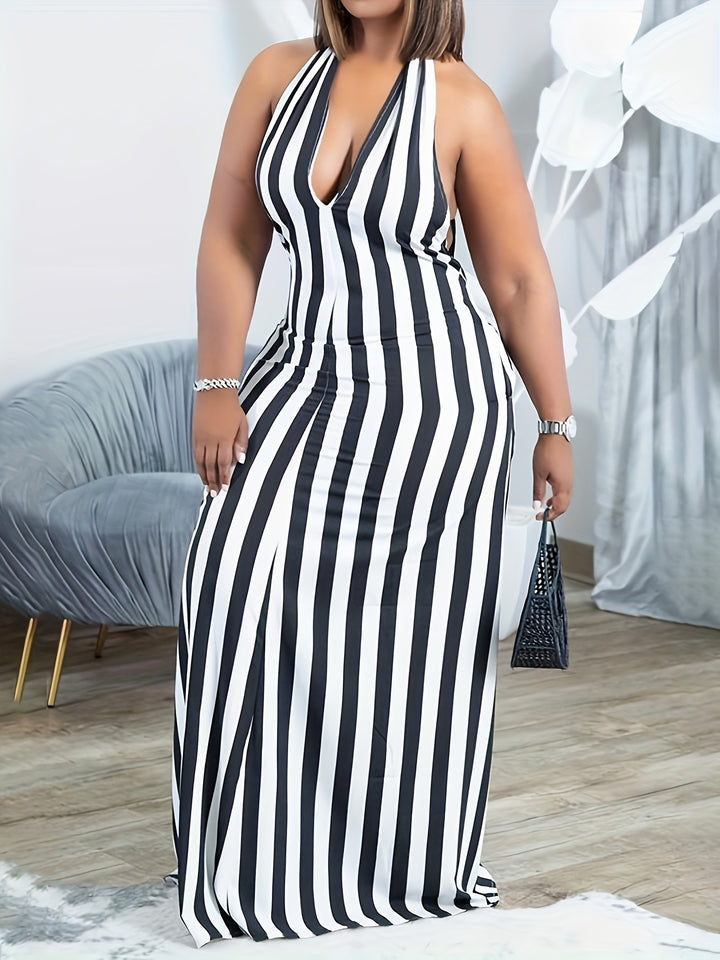 Phoebe™ | Striped V-Neck Halter Dress