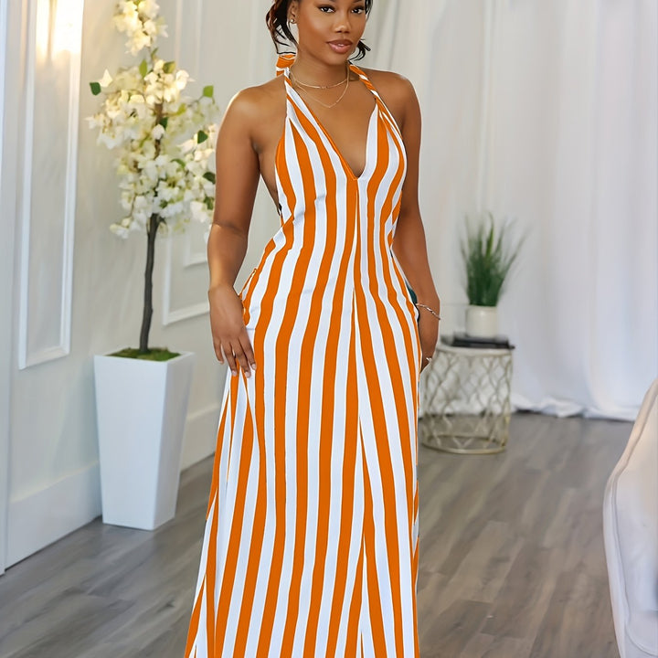 Phoebe™ | Striped V-Neck Halter Dress