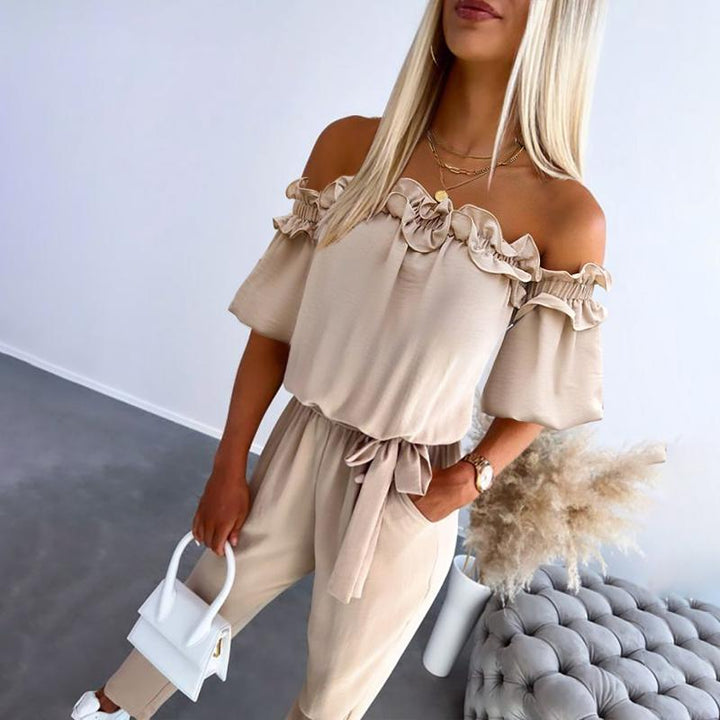 Tania™ | Chic Off Shoulder Frill Tie-Waist Jumpsuit